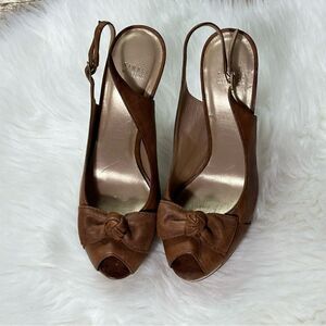Stuart Weitzman Brown Slingback Heels with Bow Detail